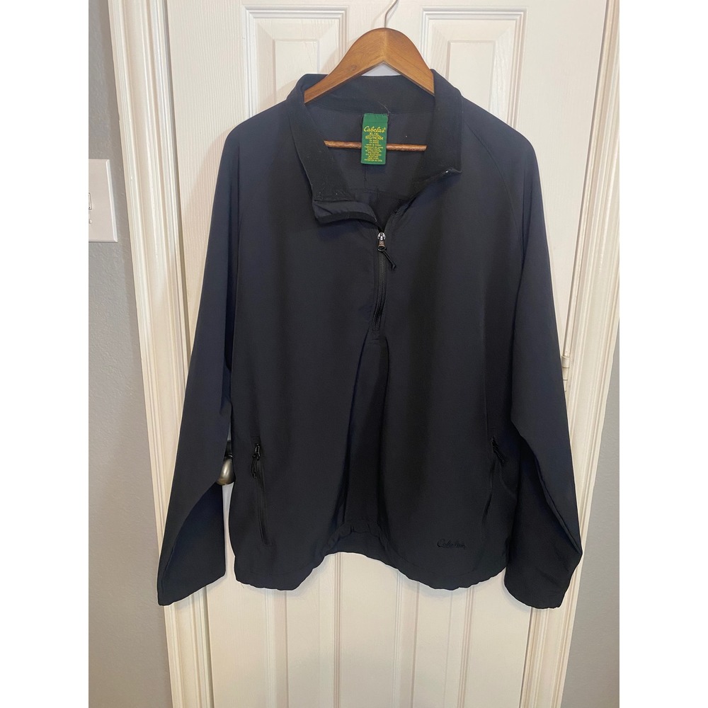 Cabelas Pullover Jacket Mens XL Black Quarter Zip Softshell‎